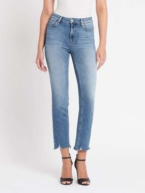 Paige Cindy High Rise Straight Jean Light Wash Raw Hem Crop - Size 30 28" Inseam